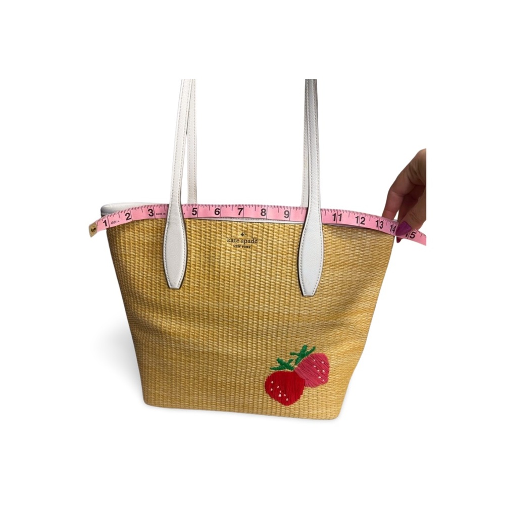Kate Spade New York Straw Woven Tote White Leather Trim Strawberry - Picture 10 of 10
